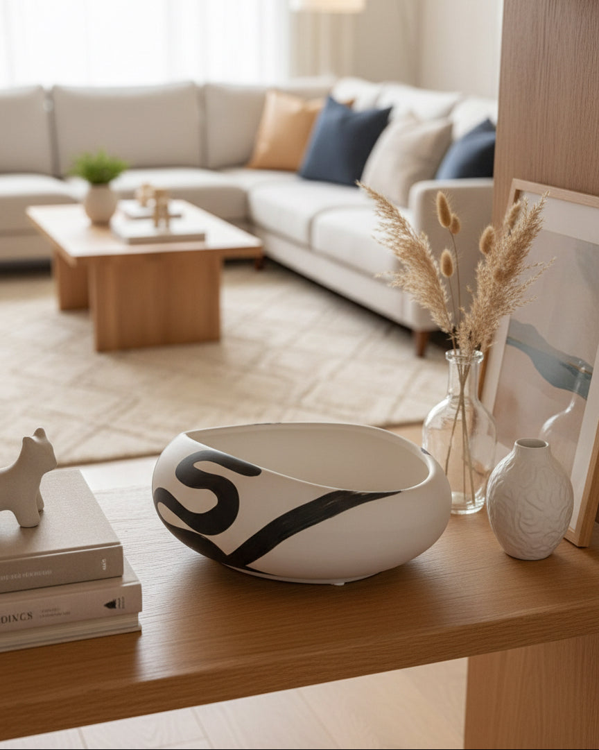 Black and Cream Ceramic Pot