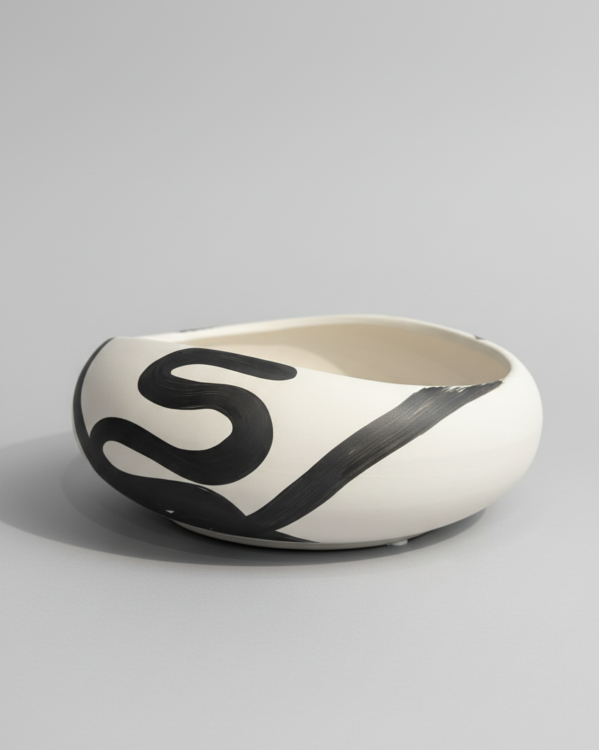 Black and Cream Ceramic Pot