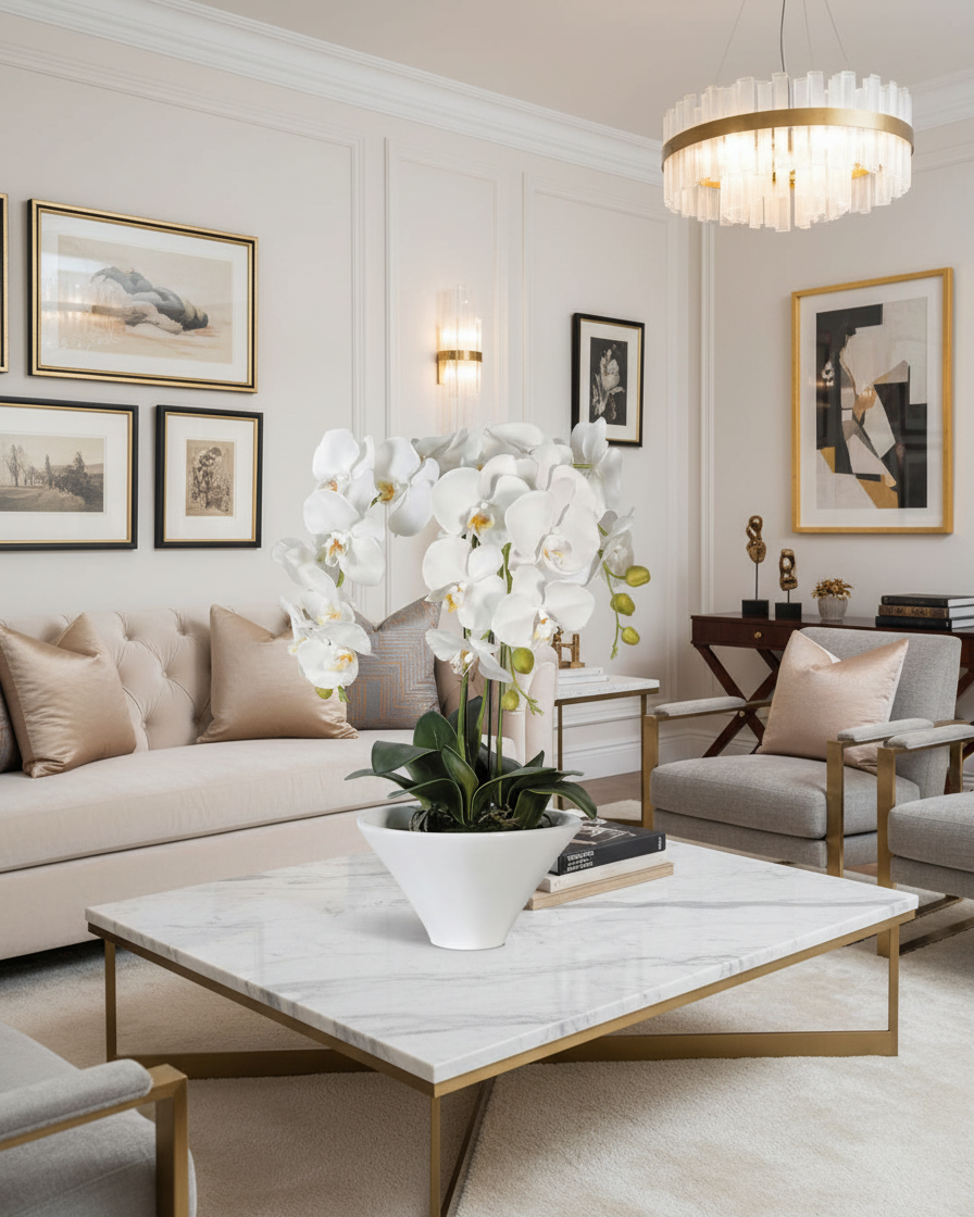 White Orchids in White Ceramic Pot