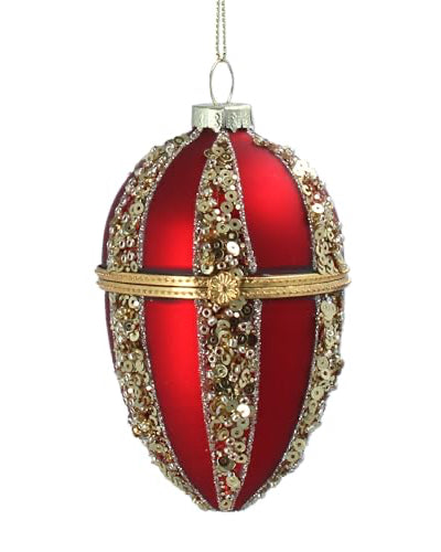 Openable Red and Gold Sequin Egg Bauble