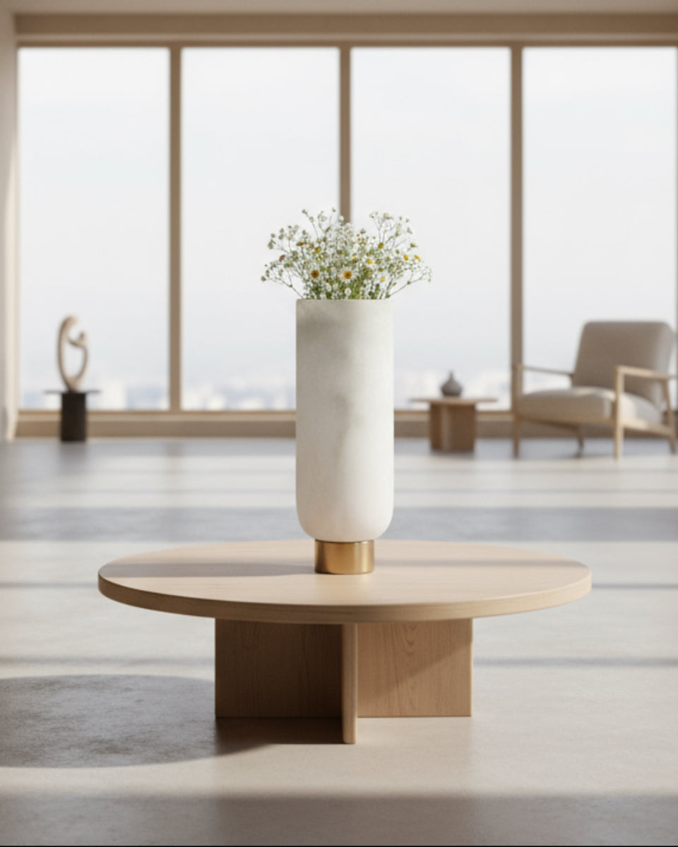 White & Gold Small Pedestal Vase