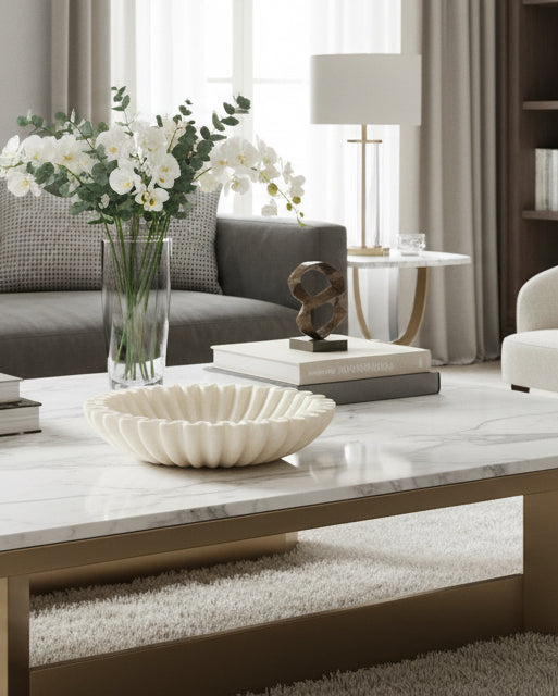 Savio Small White Fluted Marble Bowl