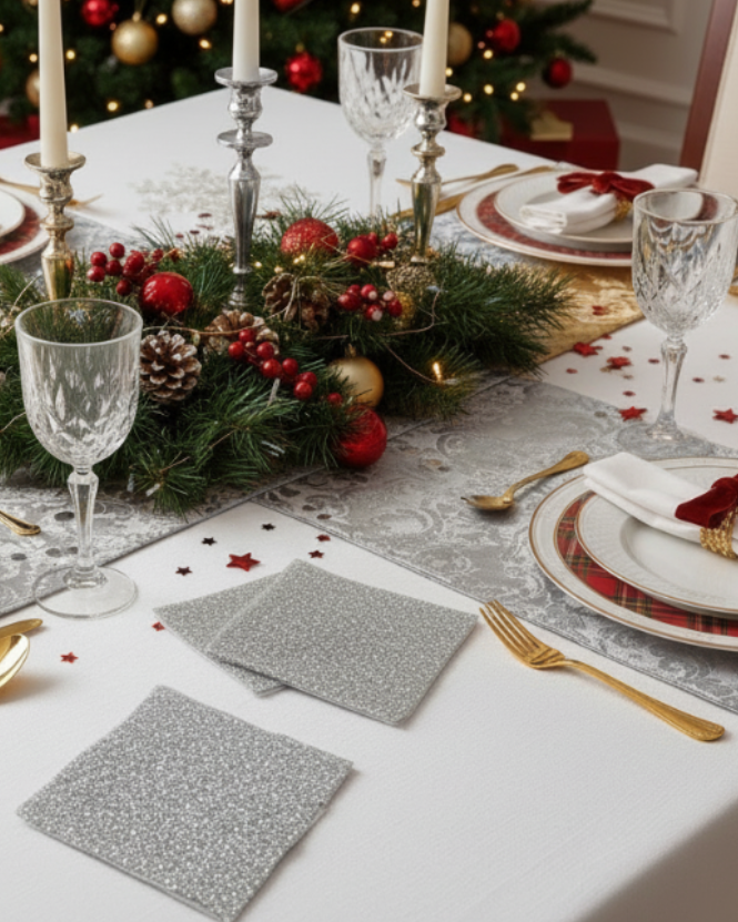 4 Silver Glitter Coasters