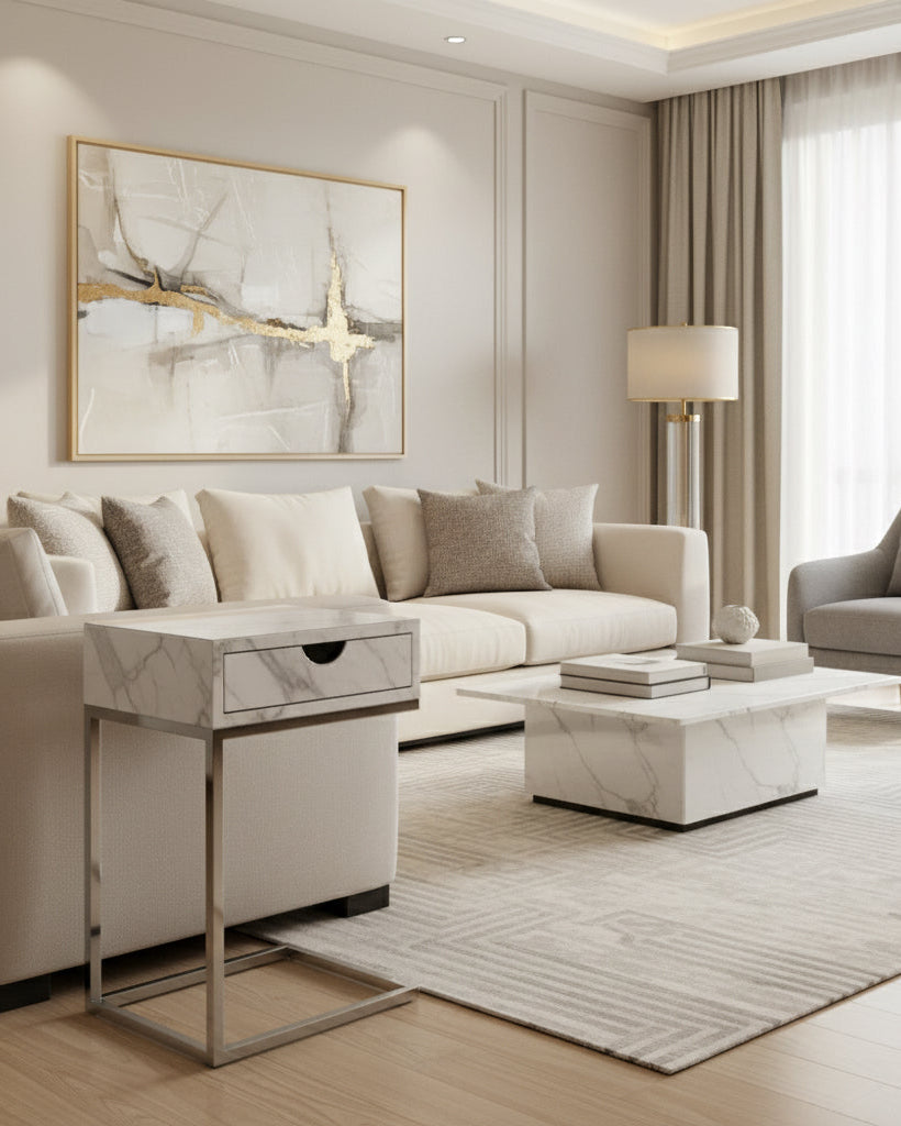 White Marble Effect top Side Table