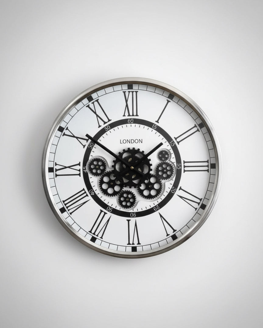Giant Brushed Steel White Faced Clock