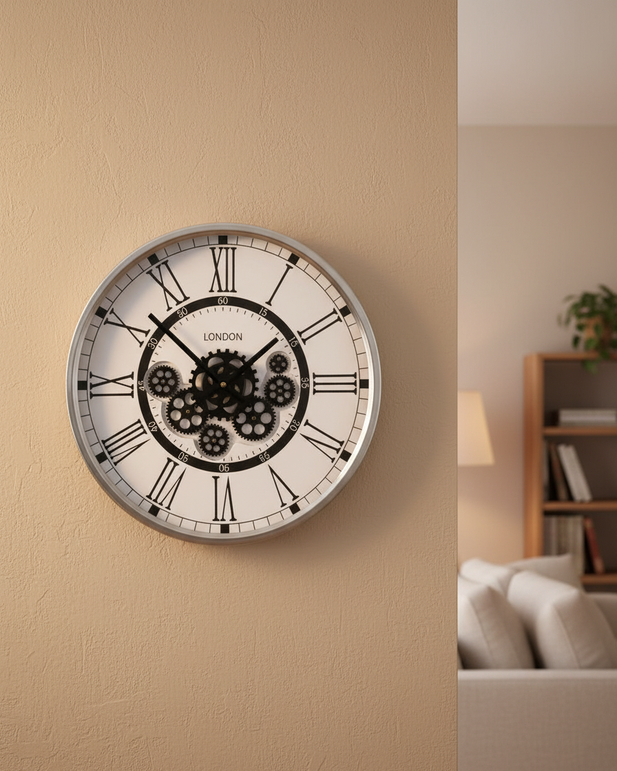 Giant Brushed Steel White Faced Clock