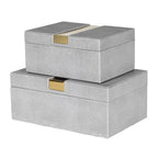 Set of 2 Faux Shagreen Boxes with Gold Trim