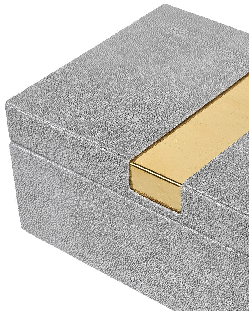 Set of 2 Faux Shagreen Boxes with Gold Trim