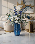 Oversized Blue Ridged Ceramic Vase