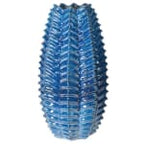 Oversized Blue Ridged Ceramic Vase