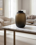 Hand Blown Amber Glass Ribbed Vase