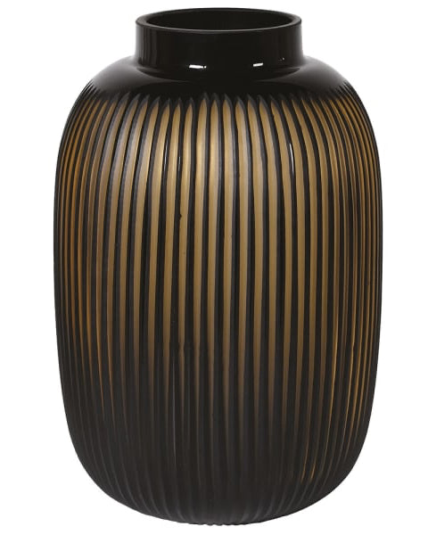 Hand Blown Amber Glass Ribbed Vase
