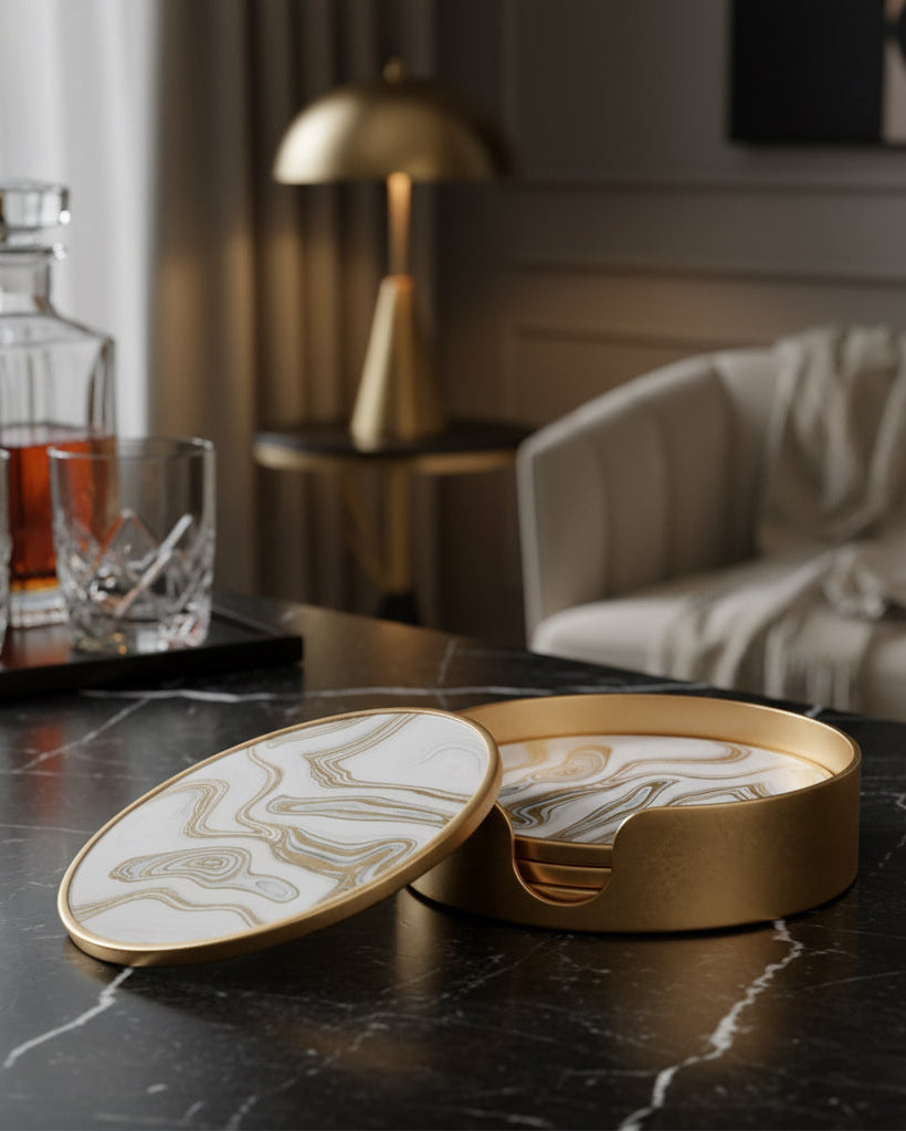 Set of 4 Gold Swirl Coasters