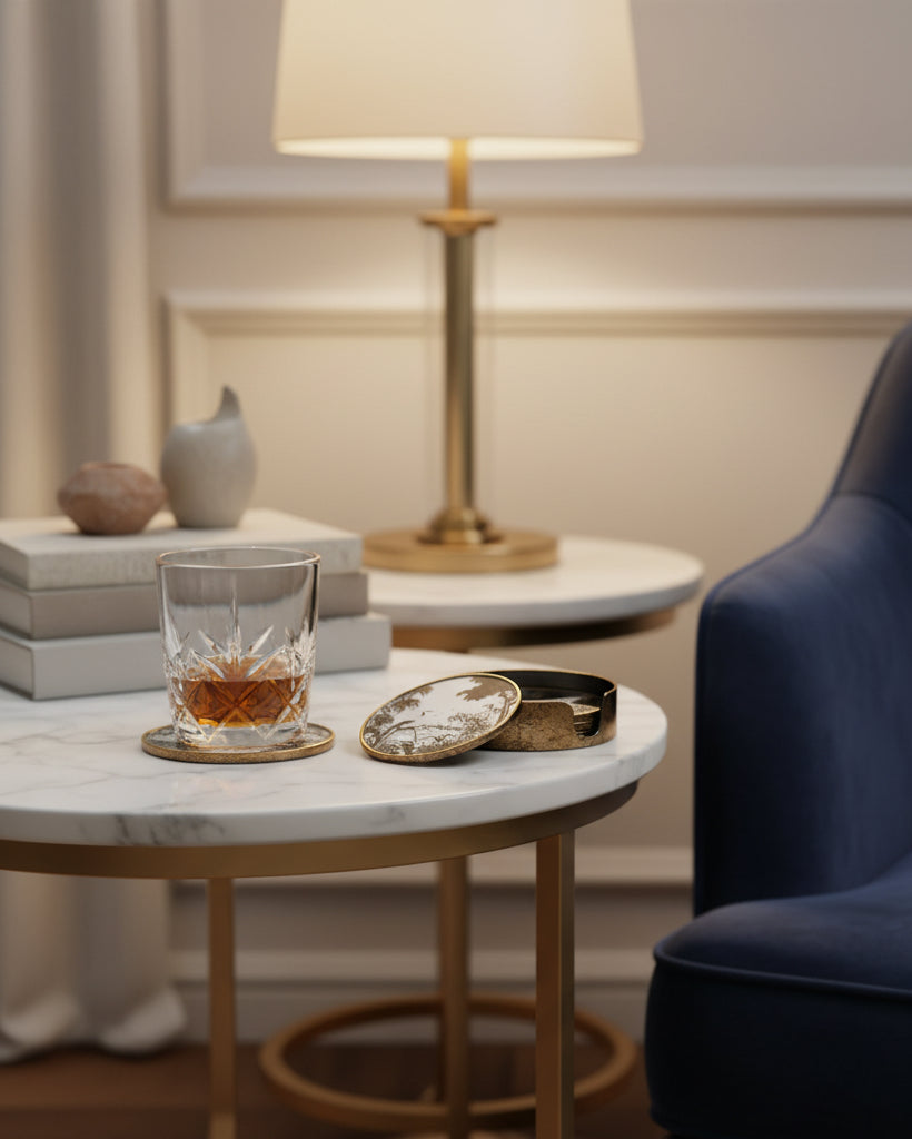 Set of 4 Antique Gold Scenic Coasters