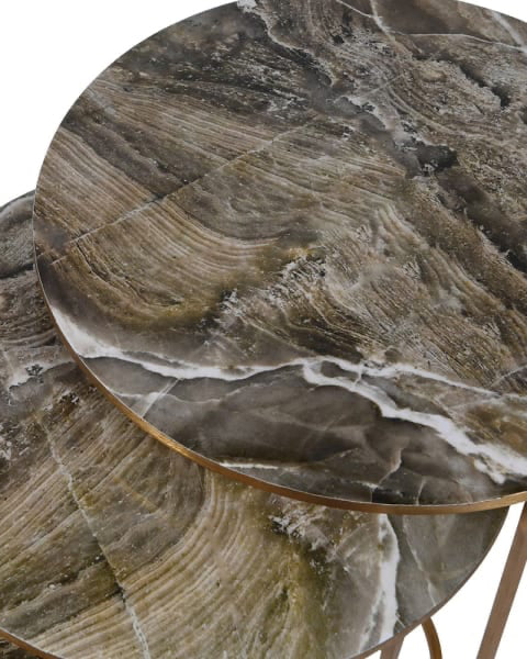 Nest of 3 Gold Faux Marble Tables