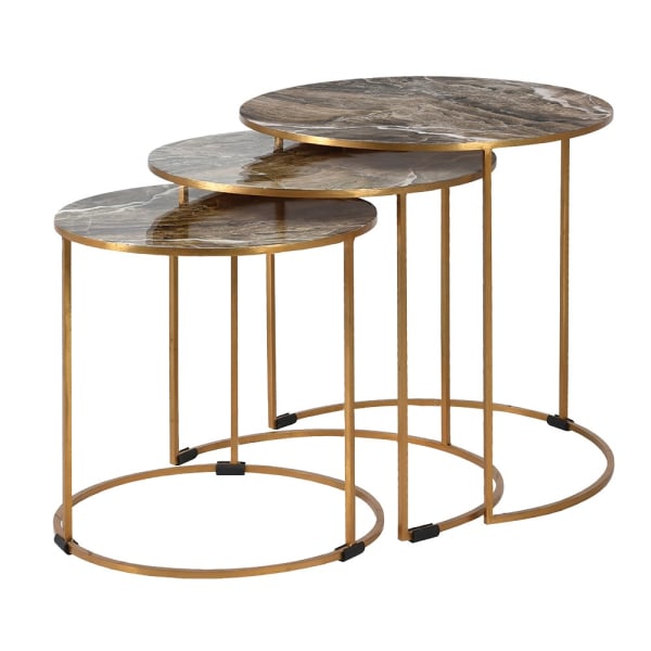 Nest of 3 Gold Faux Marble Tables