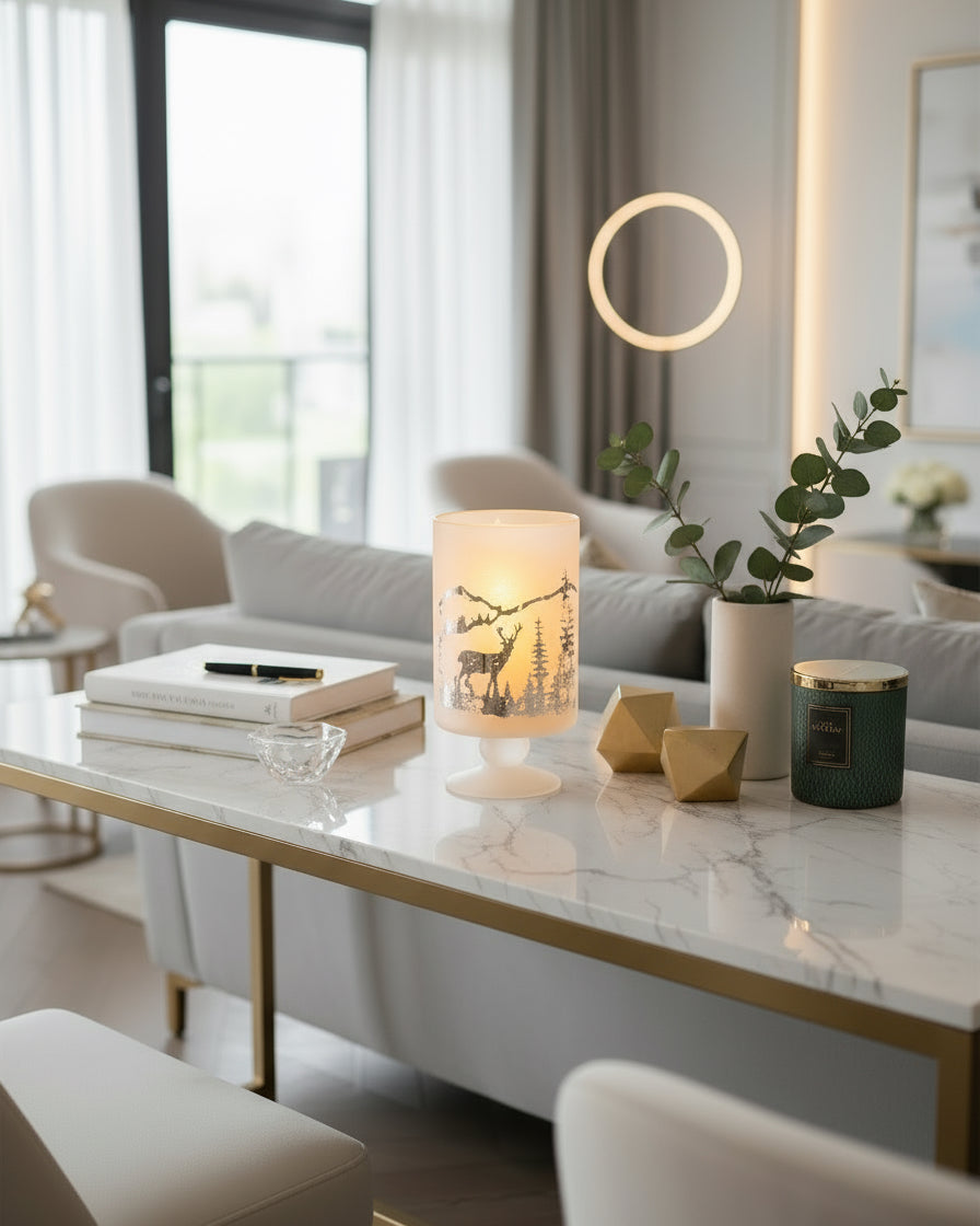 White Glass Reindeer Candle Holder