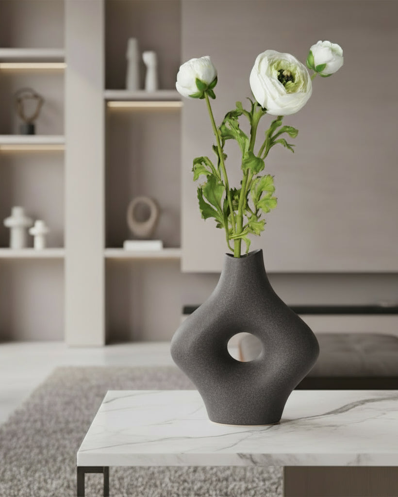 White Real Feel Ranunculus with Leaves