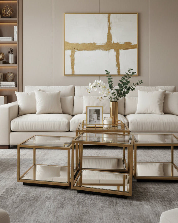 Glass Top Multi Level Modular Coffee Table