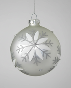 Pearl White Glass Bauble with Snowflakes