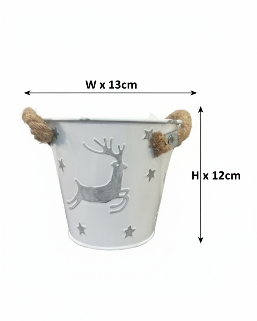 Deer & Star White Metal Bucket