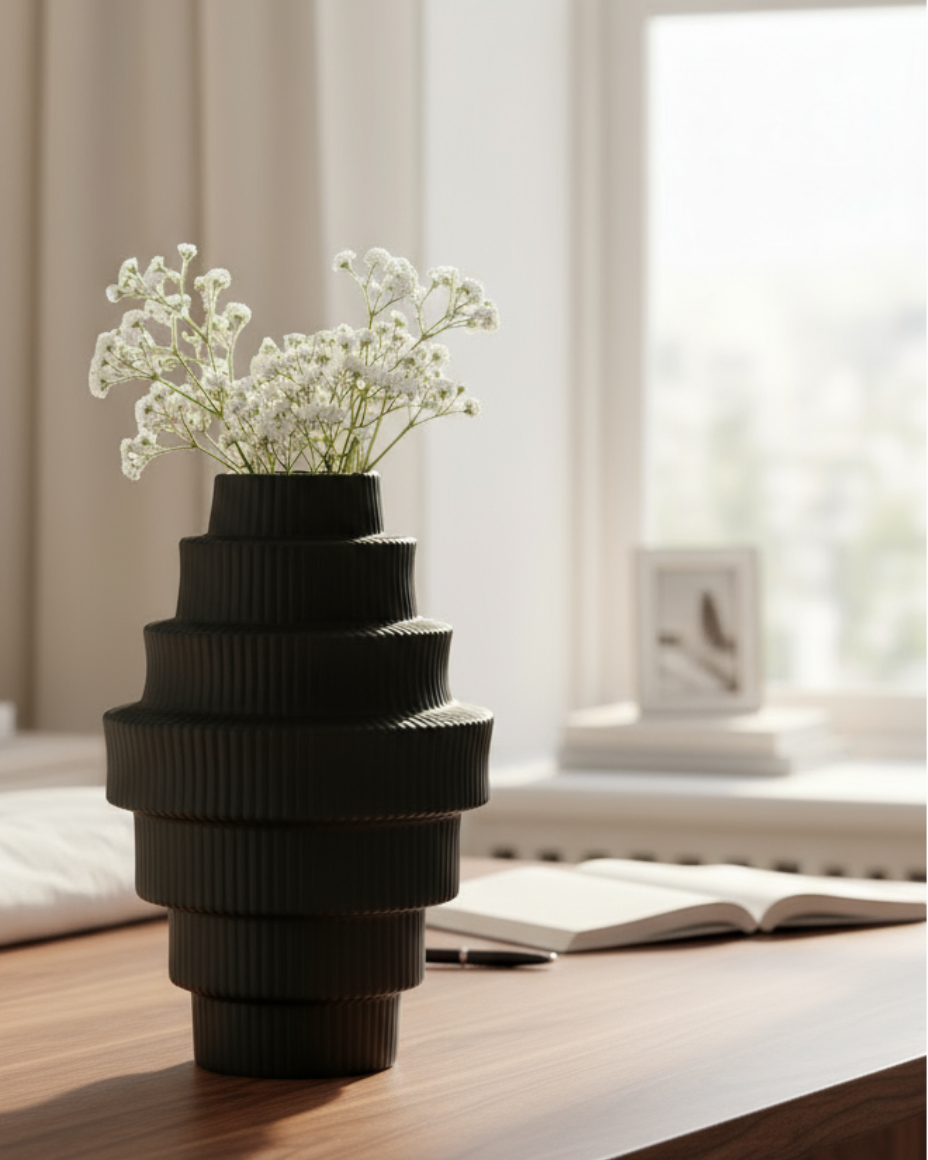 Fabia Black Large Step Design Vase