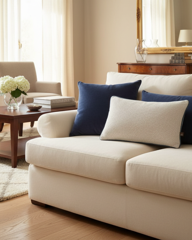 Leighton Ecru/Navy Cushion