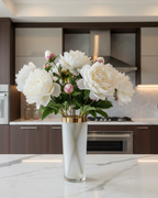 White Real Feel Open Peony with Bud and Leaves