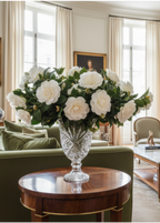 Snow White Real Feel Camellia Spray with Leaves