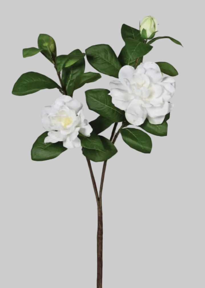 Snow White Real Feel Camellia Spray with Leaves