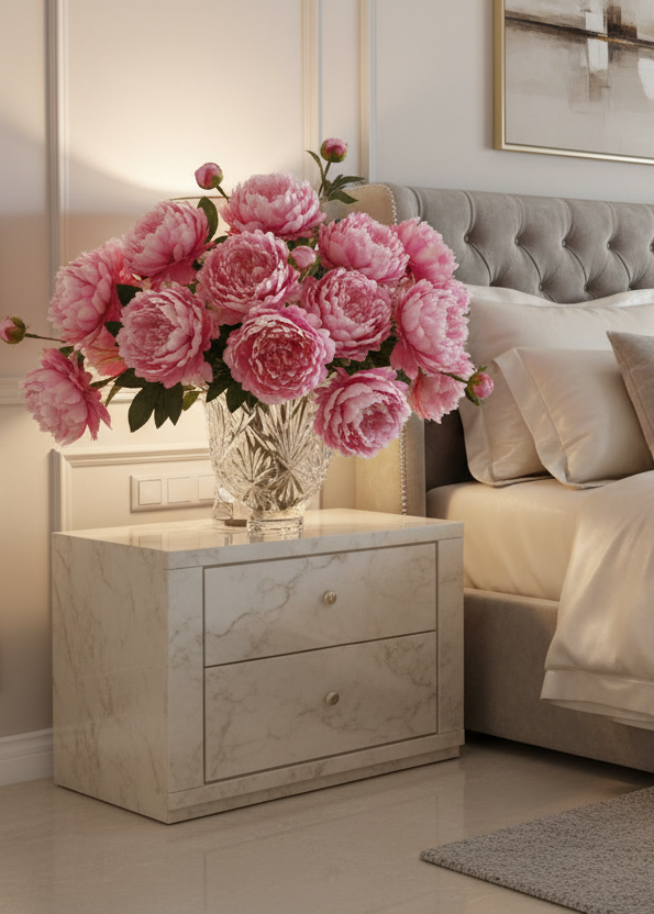 Blush Pink Peony Spray with Leaves