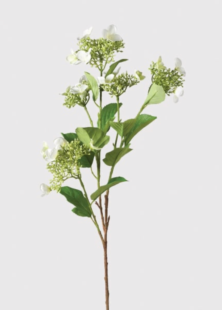 Cream Viburnum Spray with Leaves