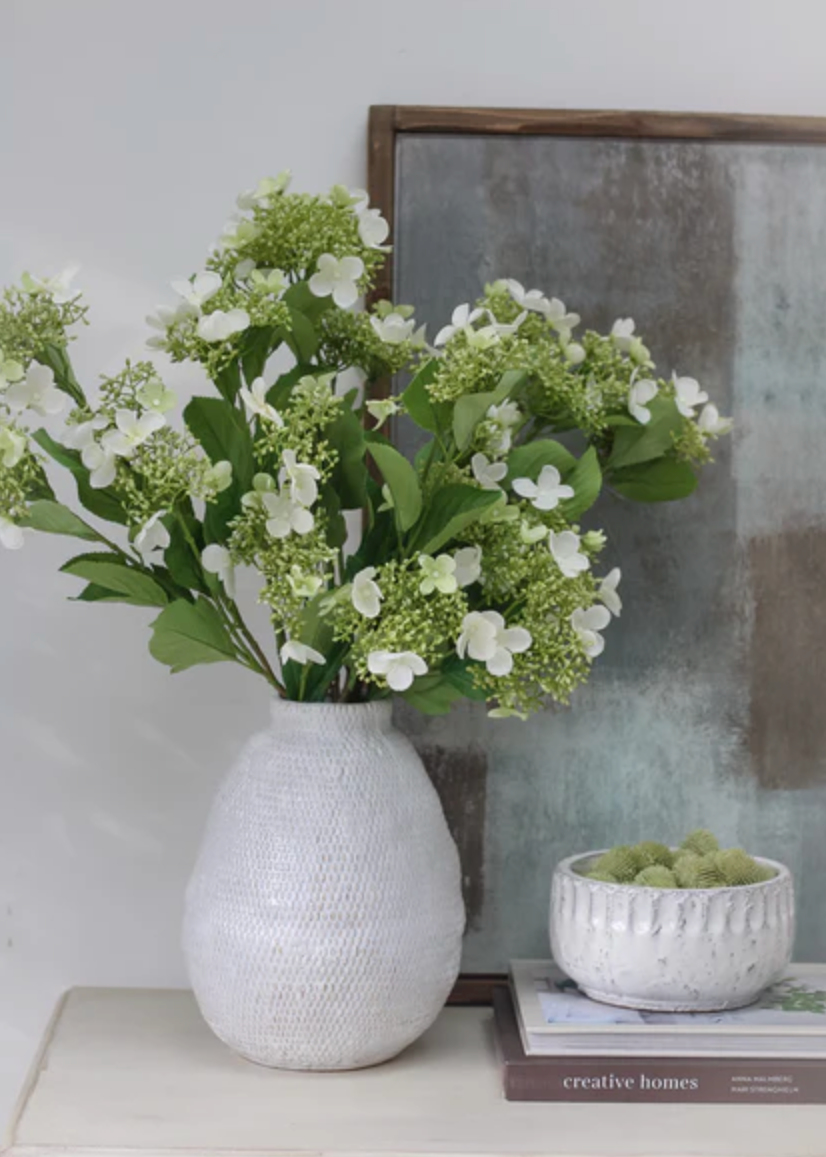 Cream Viburnum Spray with Leaves