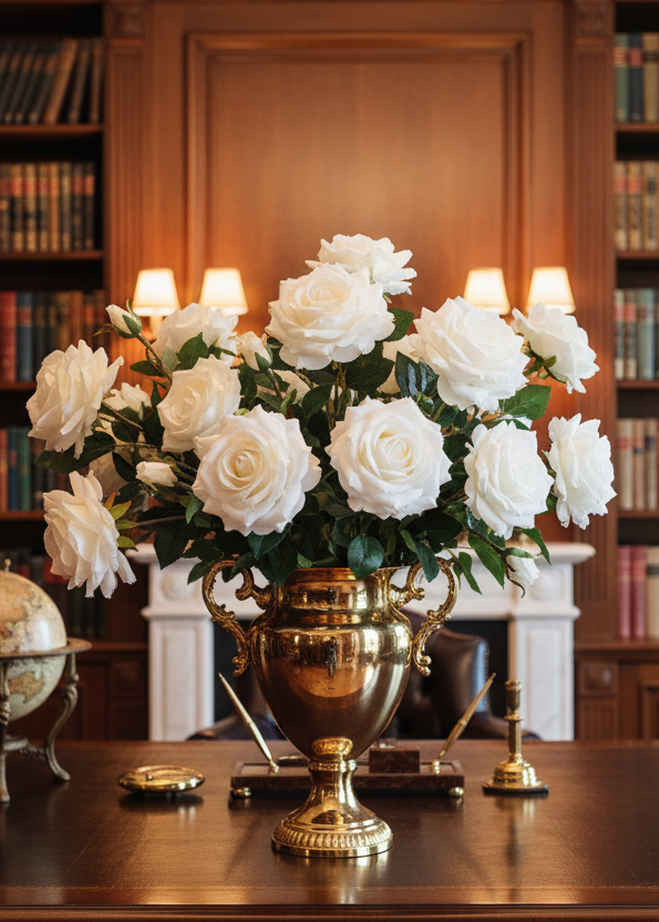 Soft Touch White Rose with Leaves