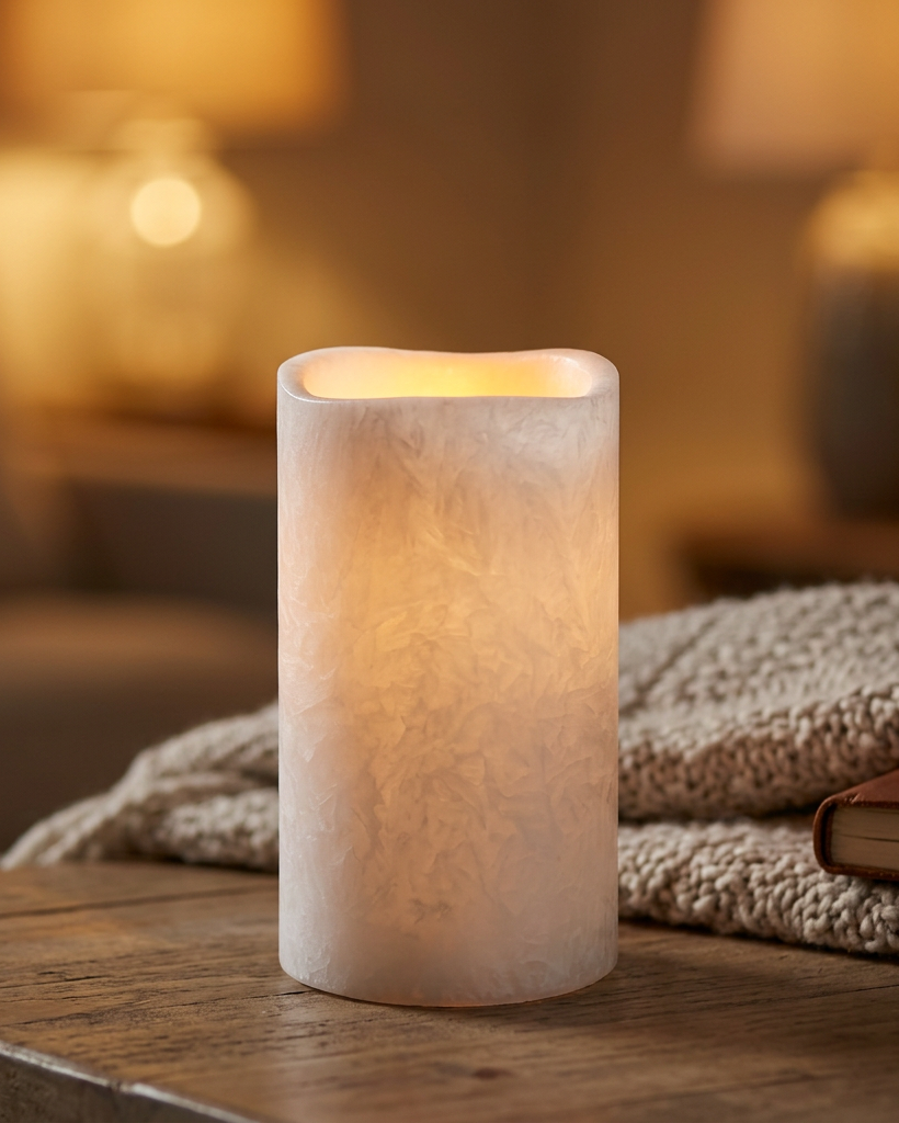Large White Marble Effect LED Candle