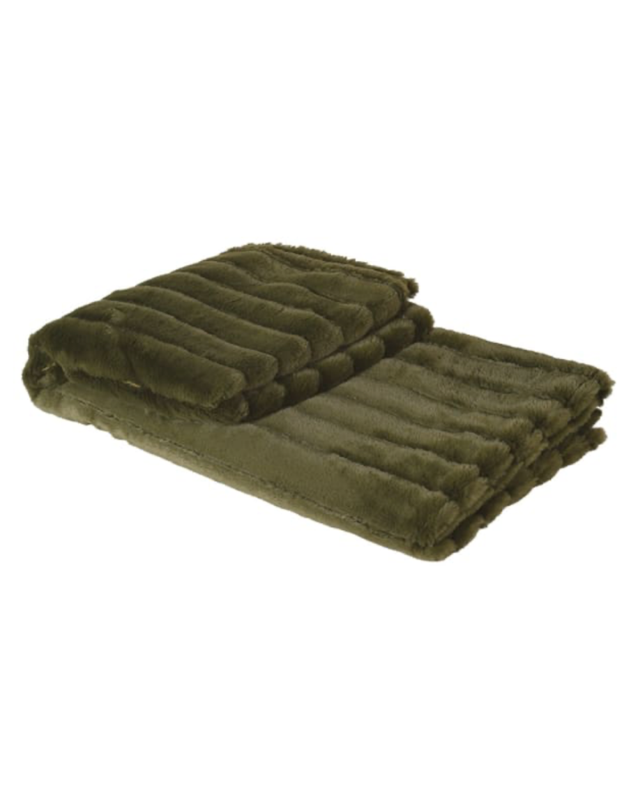 Olive Green Ribbed Faux Fur Throw