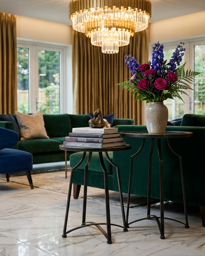 Set of 2 Mirror Top Round Side Tables