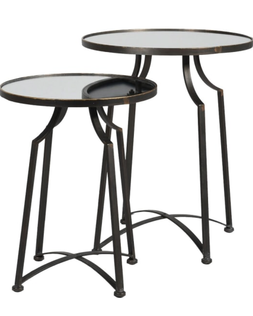 Set of 2 Mirror Top Round Side Tables