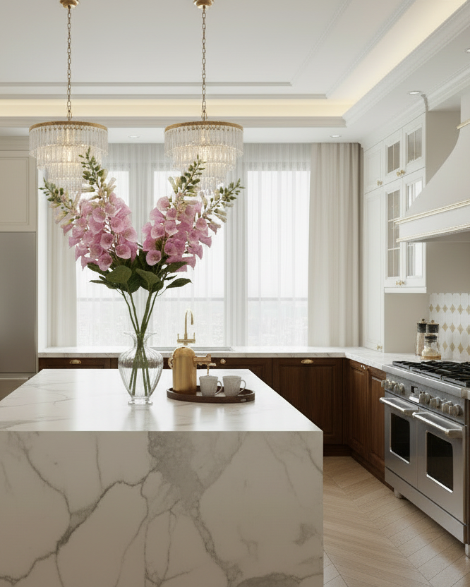 Pink Foxglove Spray With Leaves