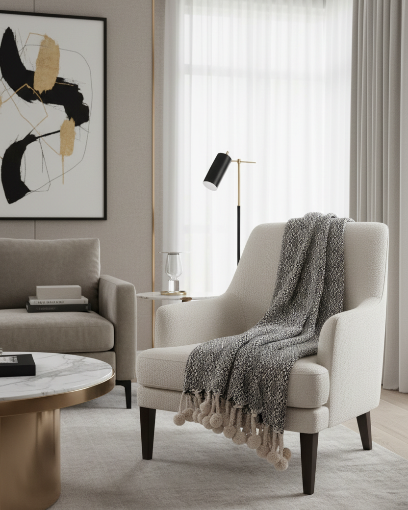 Cotton BLK/WHT Pattern Throw
