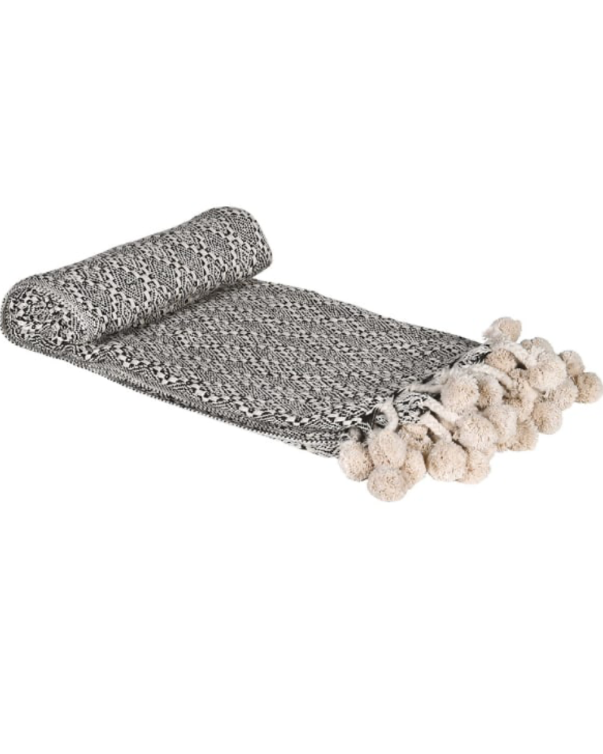Cotton BLK/WHT Pattern Throw