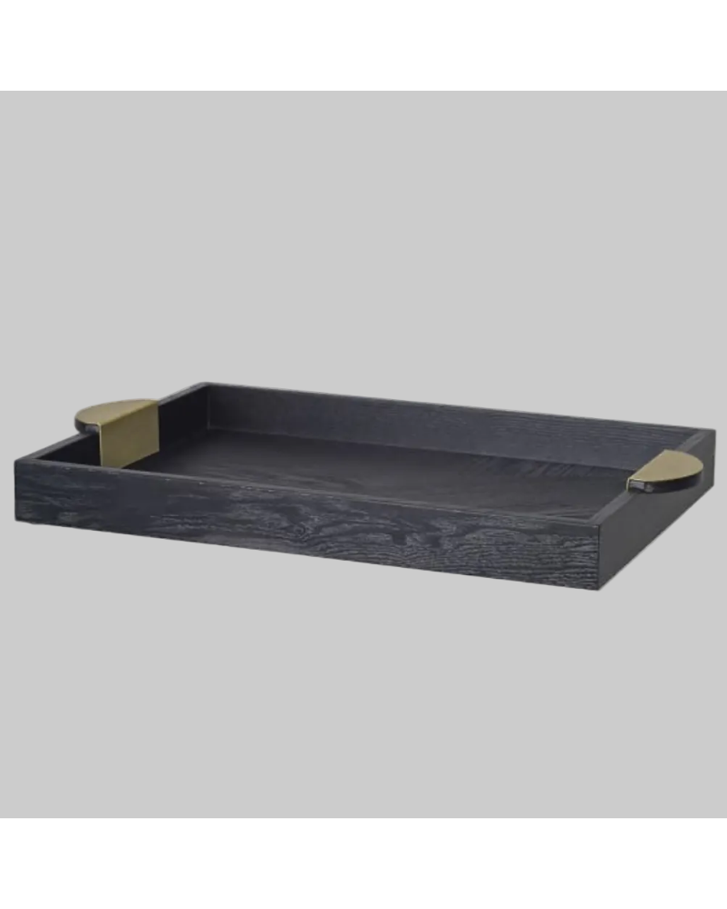 Black Wooden Tray with Gold Handles