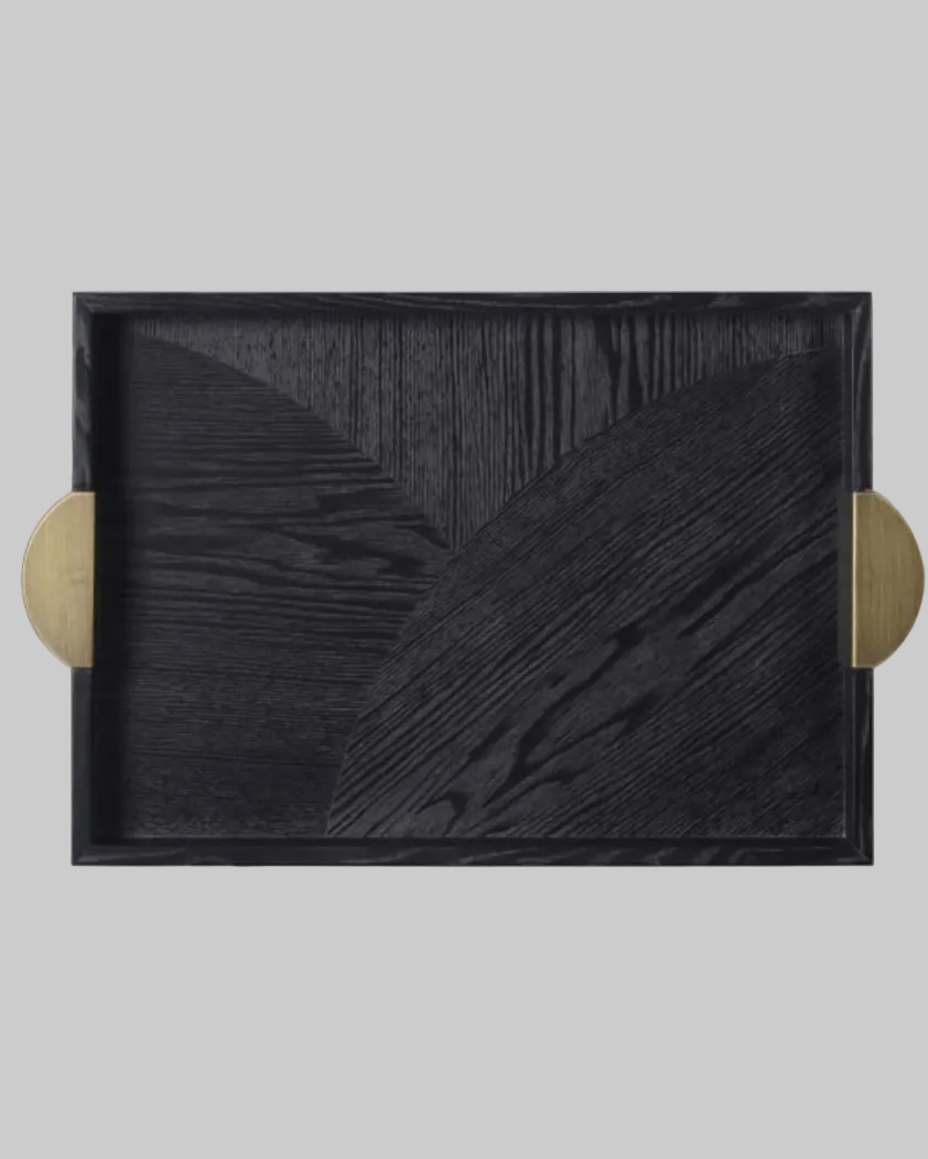 Black Wooden Tray with Gold Handles