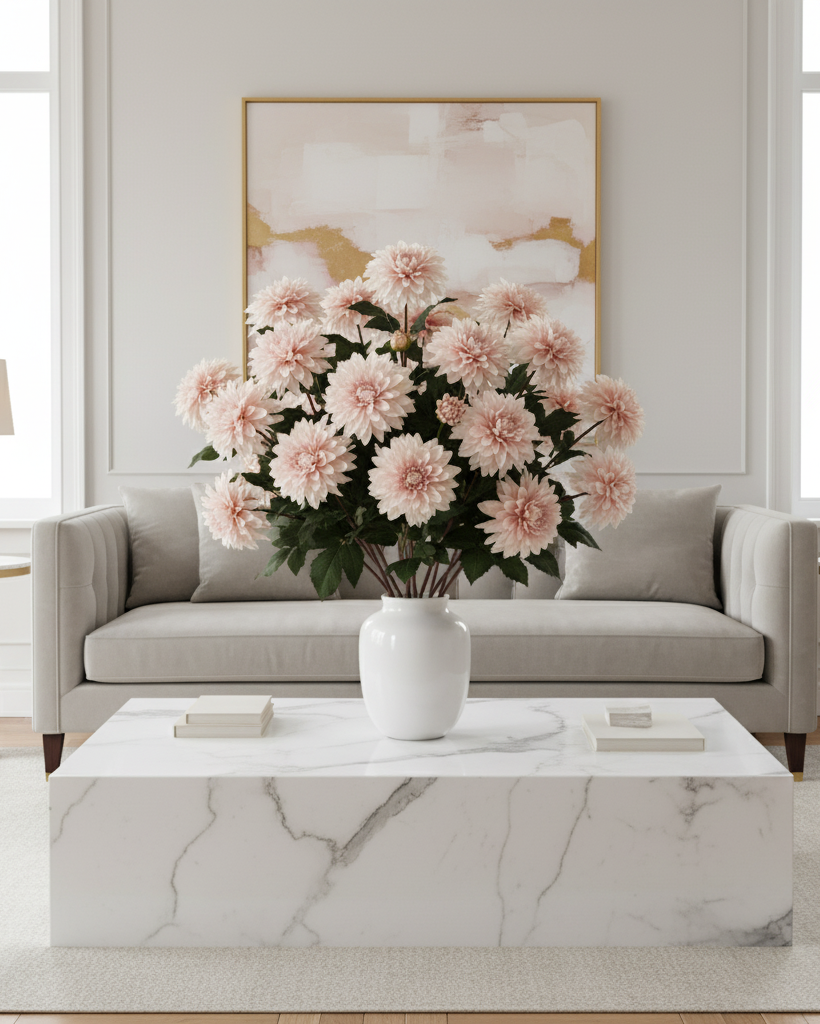 Blush Real Feel Dahlia with Leaves