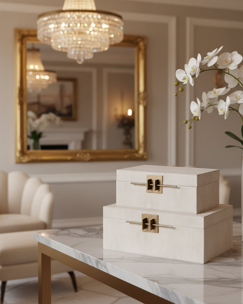 Set Of 2 Crossbar Shagreen Boxes