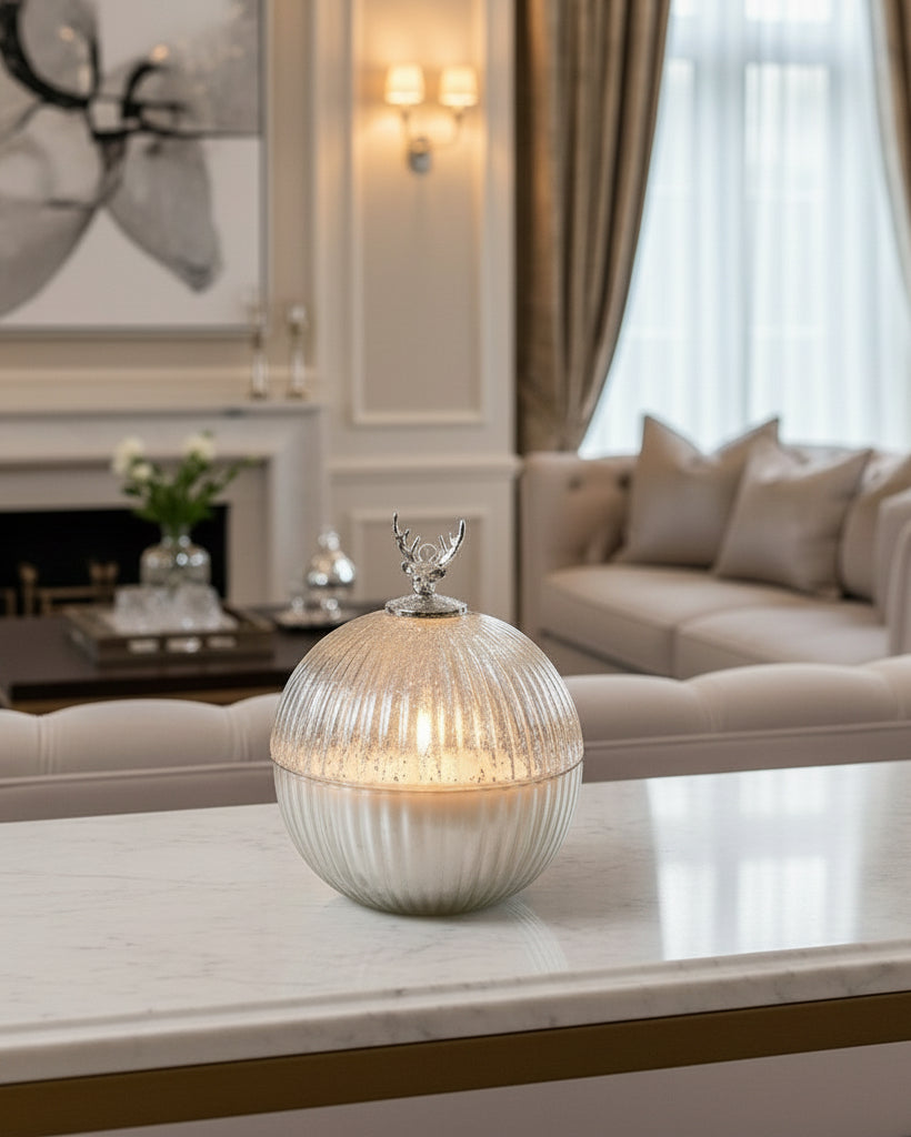 Small Silver Reindeer Candle Pot