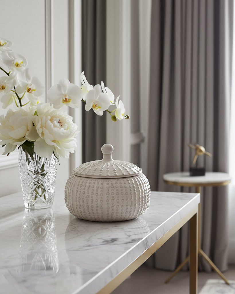 Large White Lidded Squat Jar with Lid