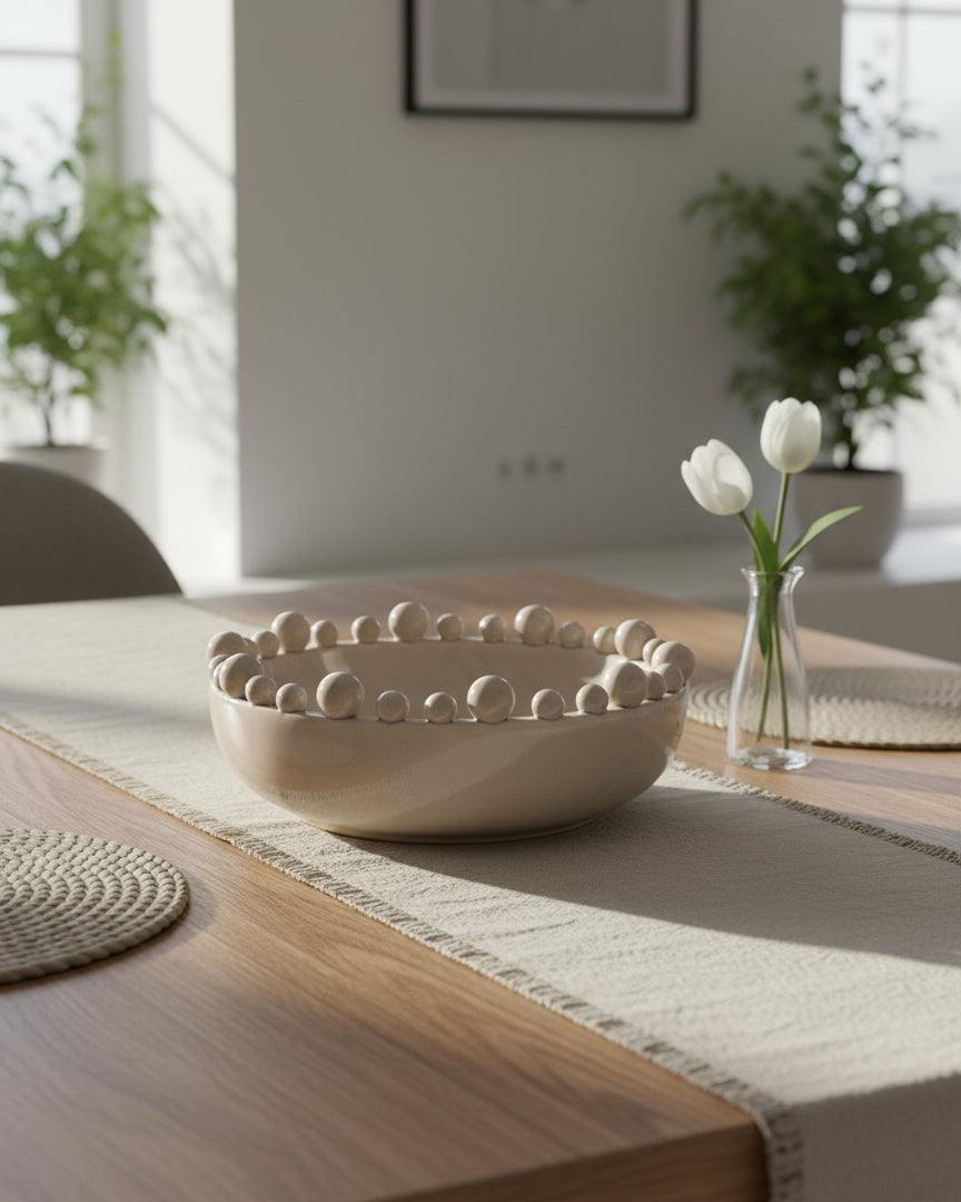 Decorative Cream Bobble Edged Bowl