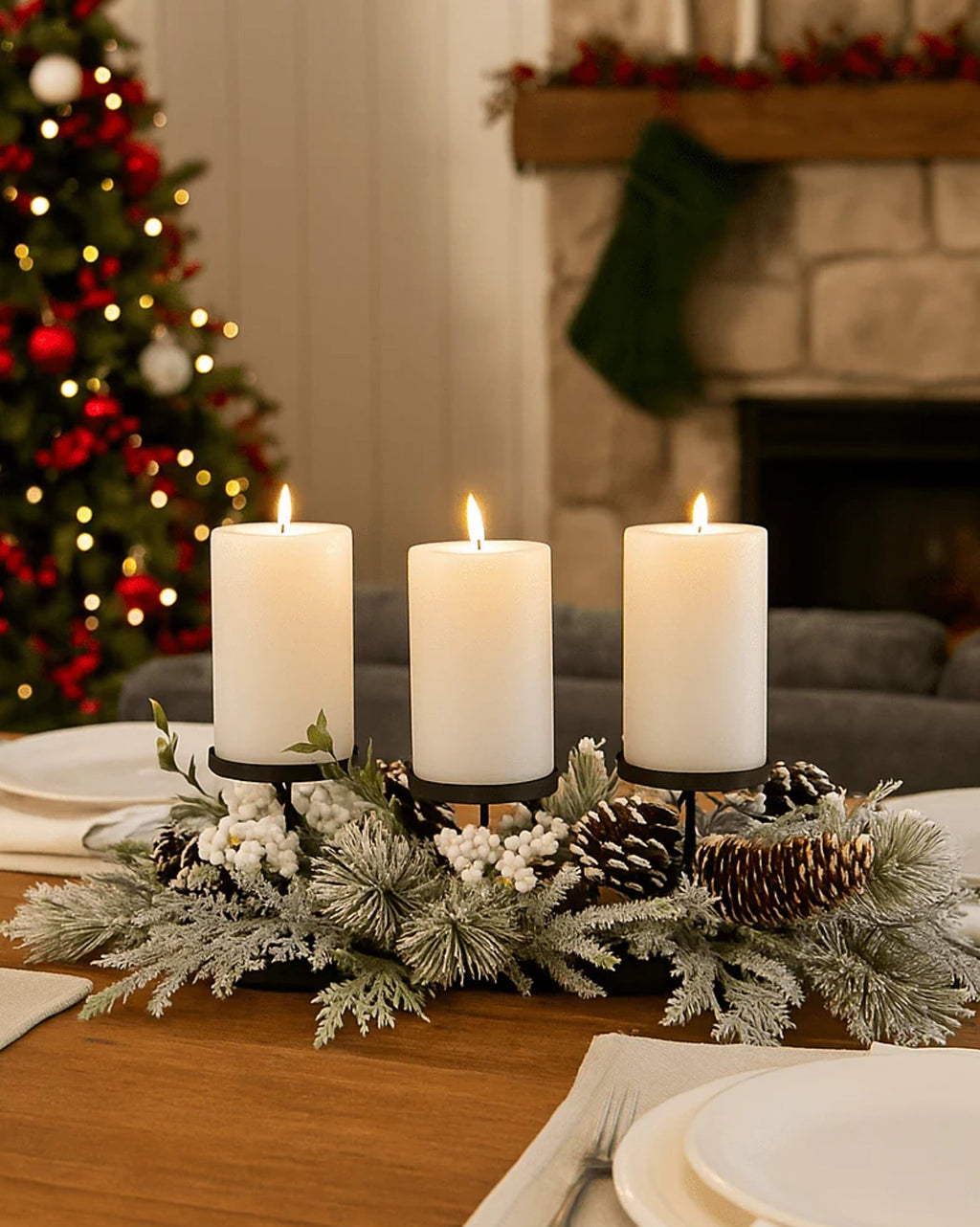 Snowy Pine Candle Stand