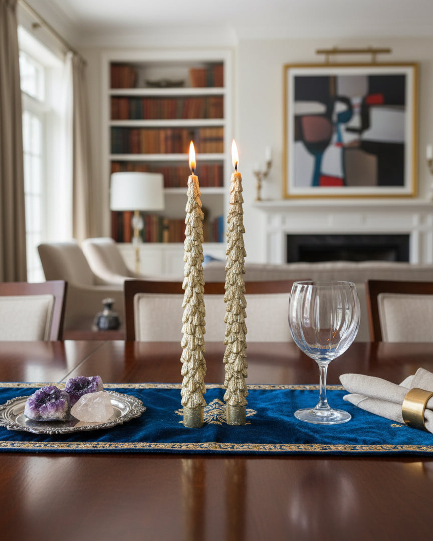 Set of 2 Gold Xmas Tree Candles